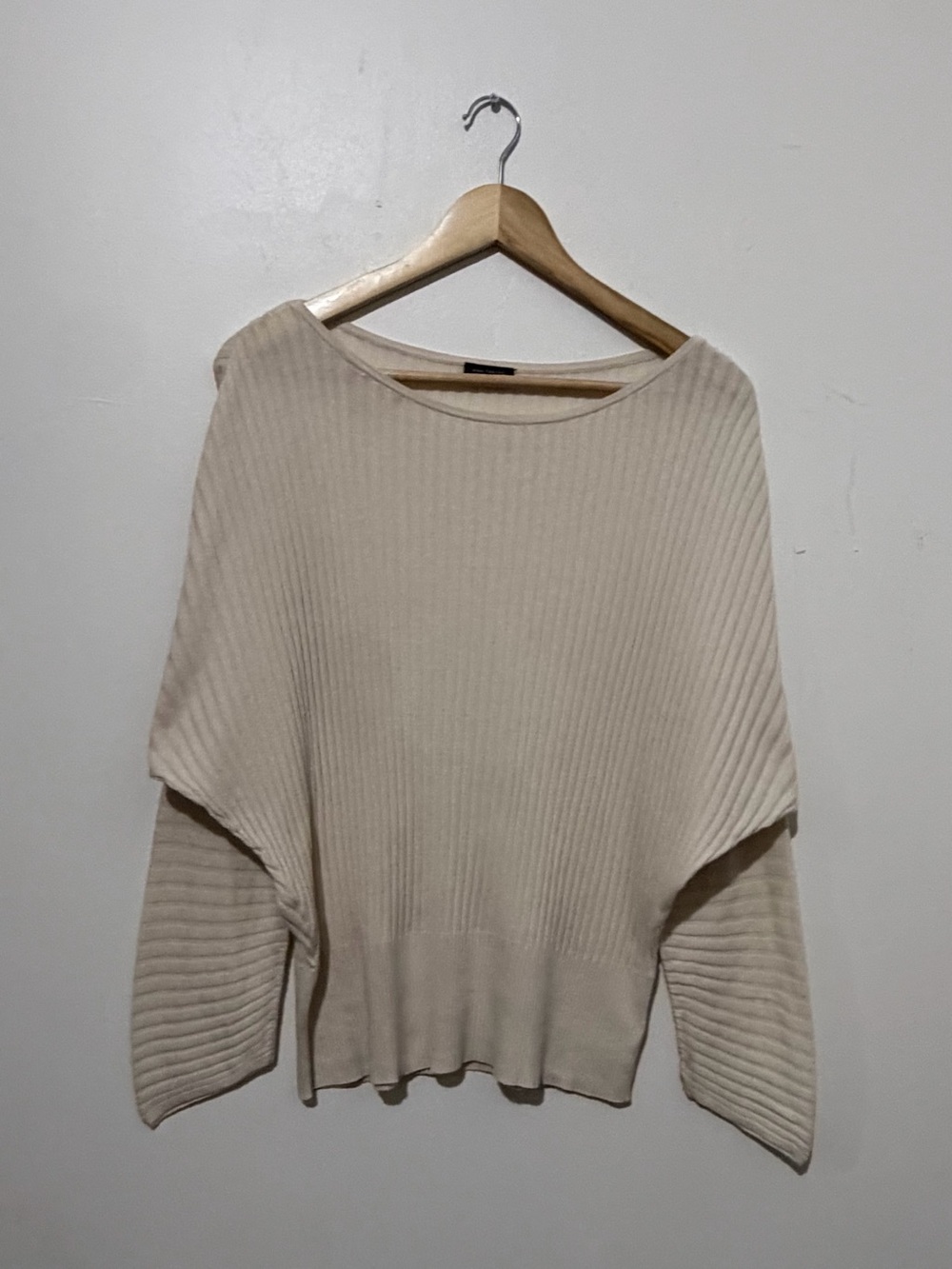 Ann Taylor Ivory Ribbed Batwing Crewneck Sweater